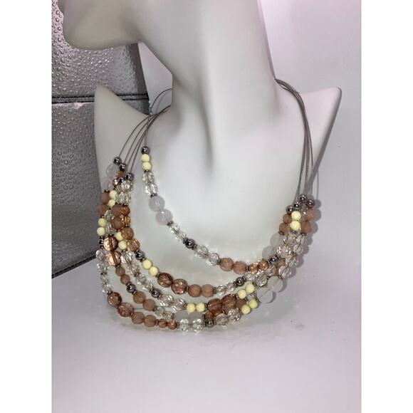 New York & Co Multicolored Multistrand Beaded Silver-Tone Wire 20.5" Necklace! - Picture 7 of 11